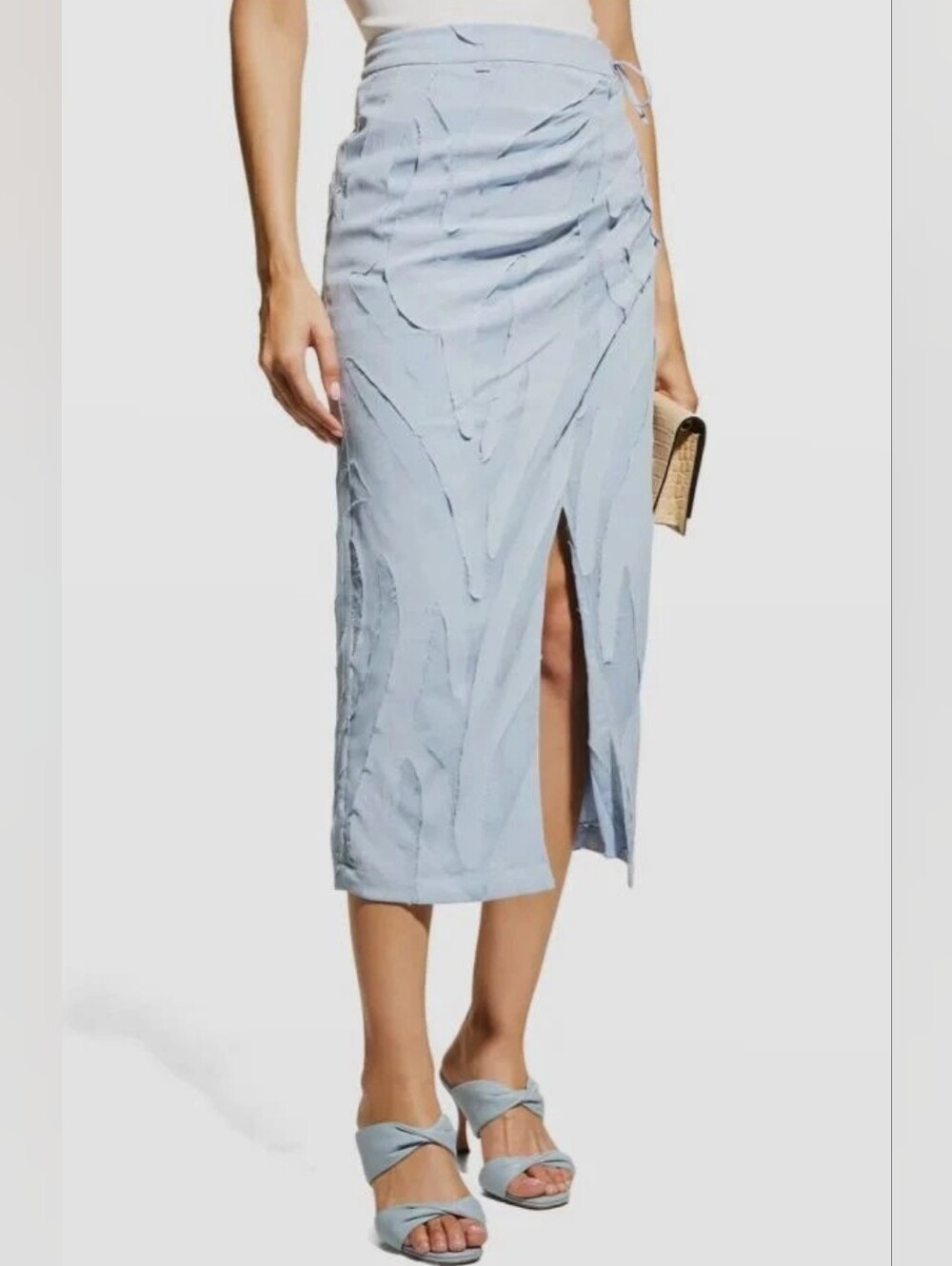 Like New Simkhai Light Blue Textured Midi Skirt with Front Slit, Size 6